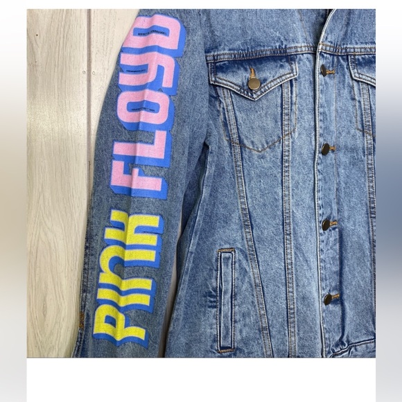 70s Upcycled Pink Floyd Lightwash Denim Jean Oversized Jacket Mens Womans Unisex - Picture 13 of 13